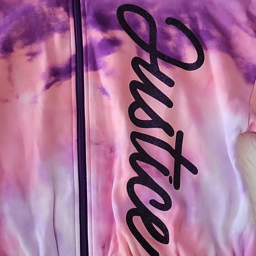 Justice Tie Dye Lightweight Zip Up Jacket Pink, Purple Girls L (12/14) NWOT